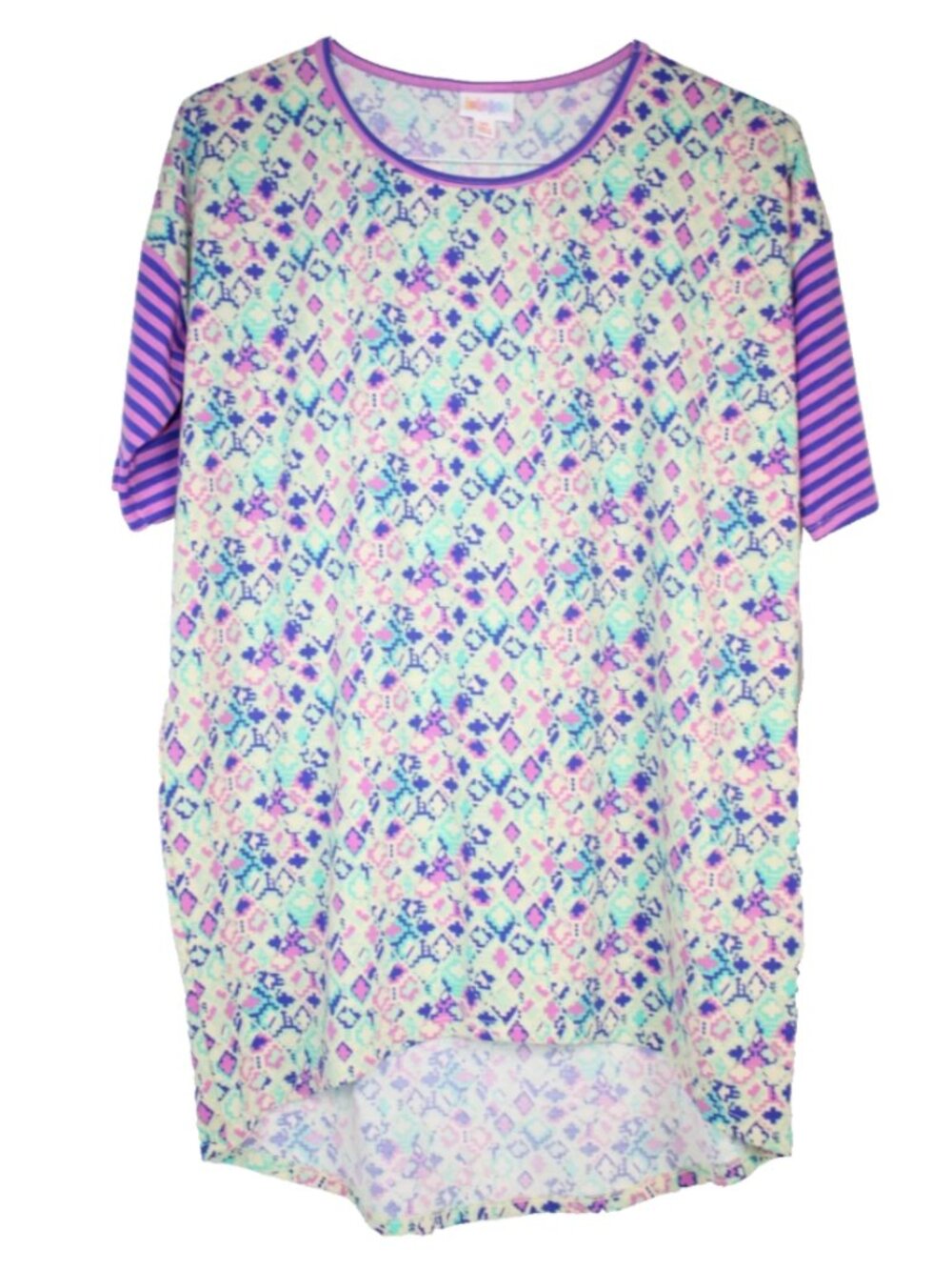 LuLaRoe IRMA T Shirt Women's Top Short Sleeves NWT XS XSmall Purple Pink Green